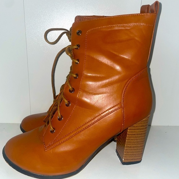 Lace up booties faux Leather boots orange brown boots country boots concert boot - Picture 1 of 6